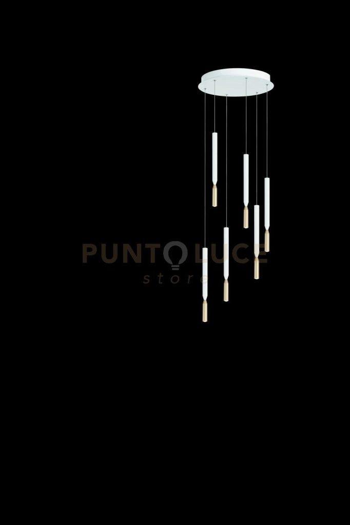 SOSPENSIONE MULTIPLA TUBIC 6 ORO E BIANCO LED 3000K 2900LM 42W DIMMERABILE