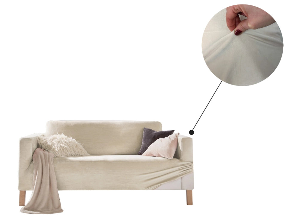 Copridivano Elasticizzato Effetto Velluto Modello Morbidissimo Colore Panna - 3 Posti - Panna