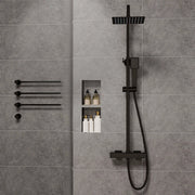 Colonne doccia nero, soffione doccia quadrato 20x20cm acciaio inox, saliscendi doccia tondo regolabile 72-120cm