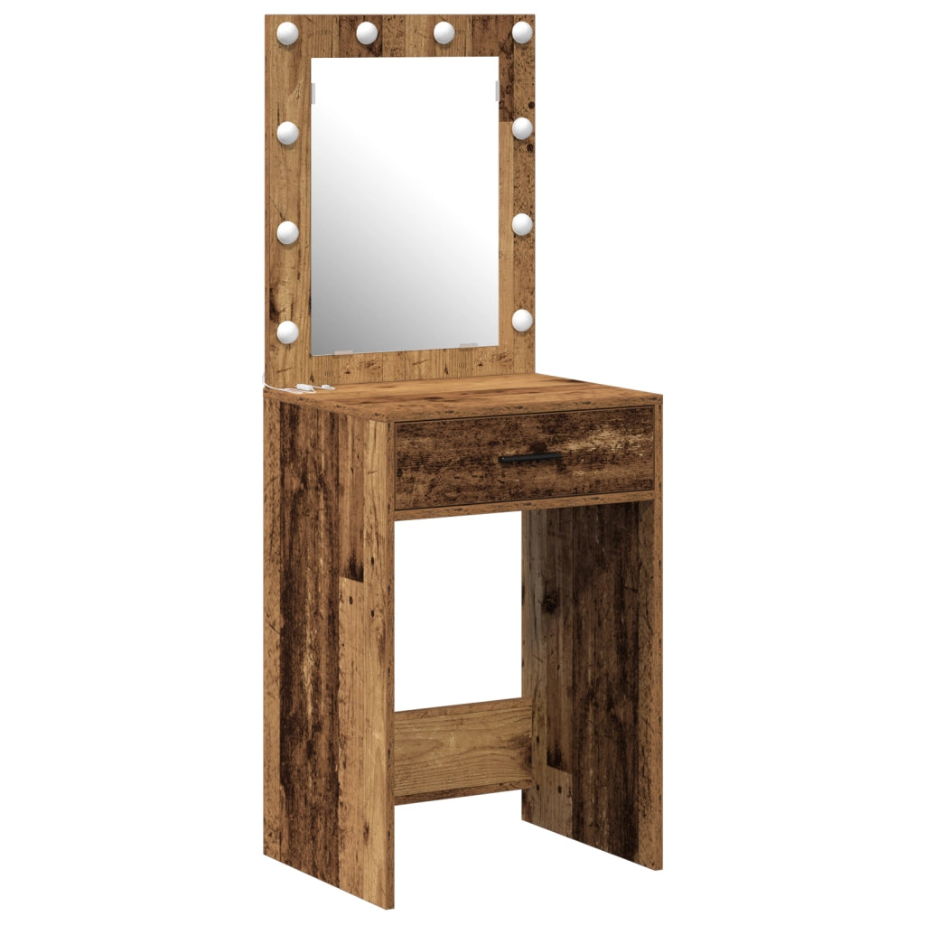 Tavolo da Trucco con Luci LED Legno Antico 50x41x135 cm