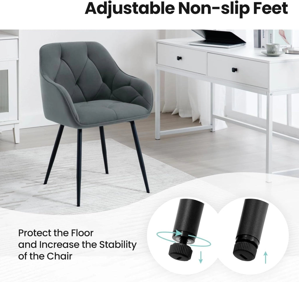 Sedia per Sala da Pranzo con Braccioli e Schienale, in Velluto, Poltrona da Salotto con Gambe in Metallo, Sedia ergonomica per Ufficio, Bar, Grigio Scuro, EZS02dgr-1