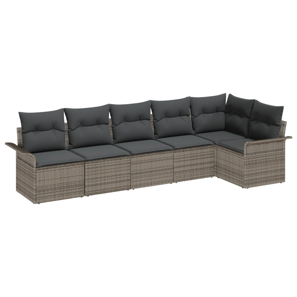 Set di divani da giardino 6 pezzi con cuscini Grigio Polyrattan