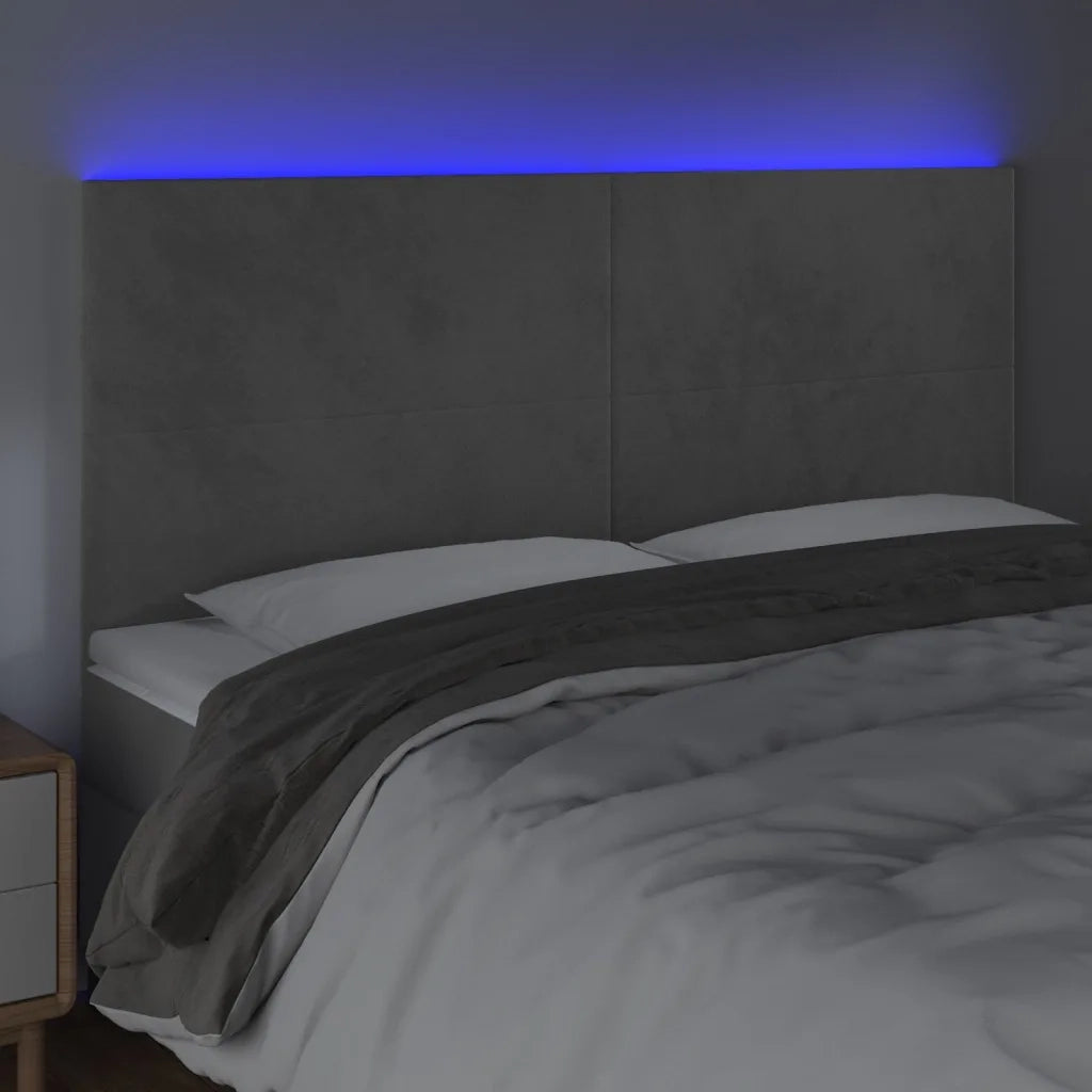 Testiera a LED Grigio Chiaro 200x5x118/128 cm in Velluto