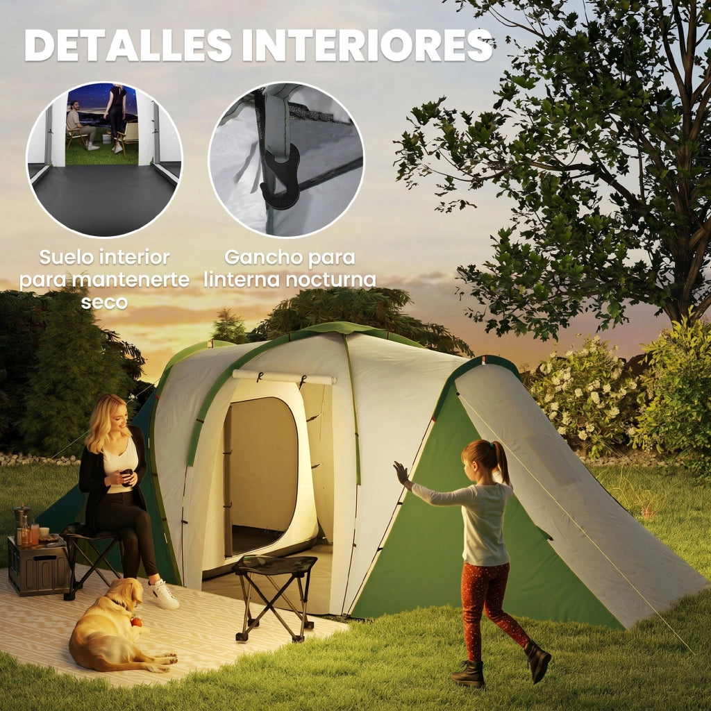 Tenda da Campeggio 4-6 Persone 2 Camere Impermeabile 3000 mm ¨C zephmum ¨C 555x225x190 cm Grigio Verde