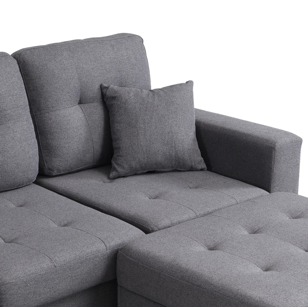 Divano angolare 4 posti grigio antico con contenitore, luci decorative e ricarica integrata