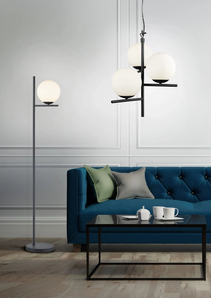 Lampada a sospensione 3 sfere, metallo, nero e bianco, D 40 cm, Pure