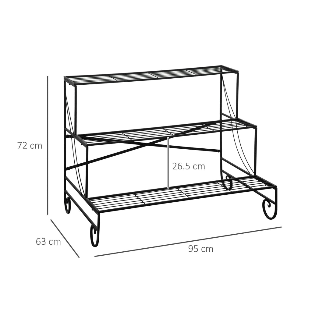 Portapiante 3 Ripiani 95x 63x 72 cm in Ferro Battuto Nero