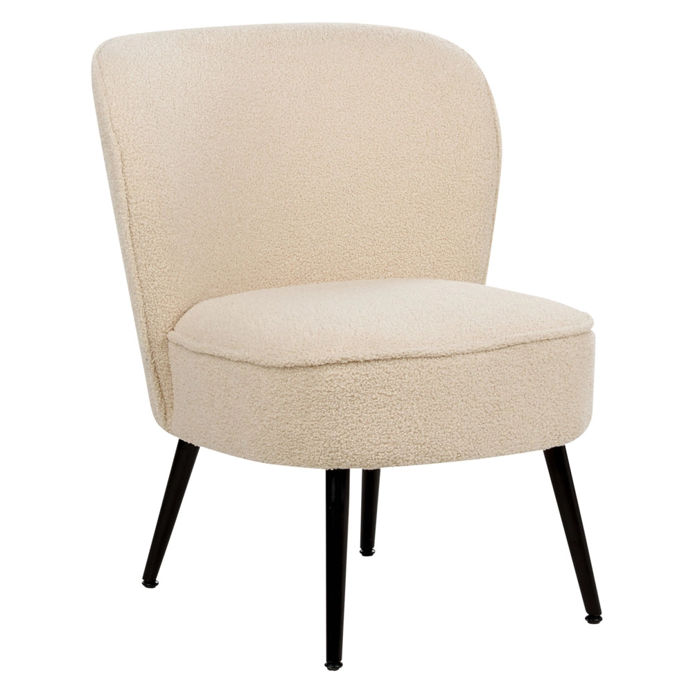 Poltrona da Soggiorno Senza Braccioli bouclè beige chiaro capitonnè Verticale Gambe In Legno