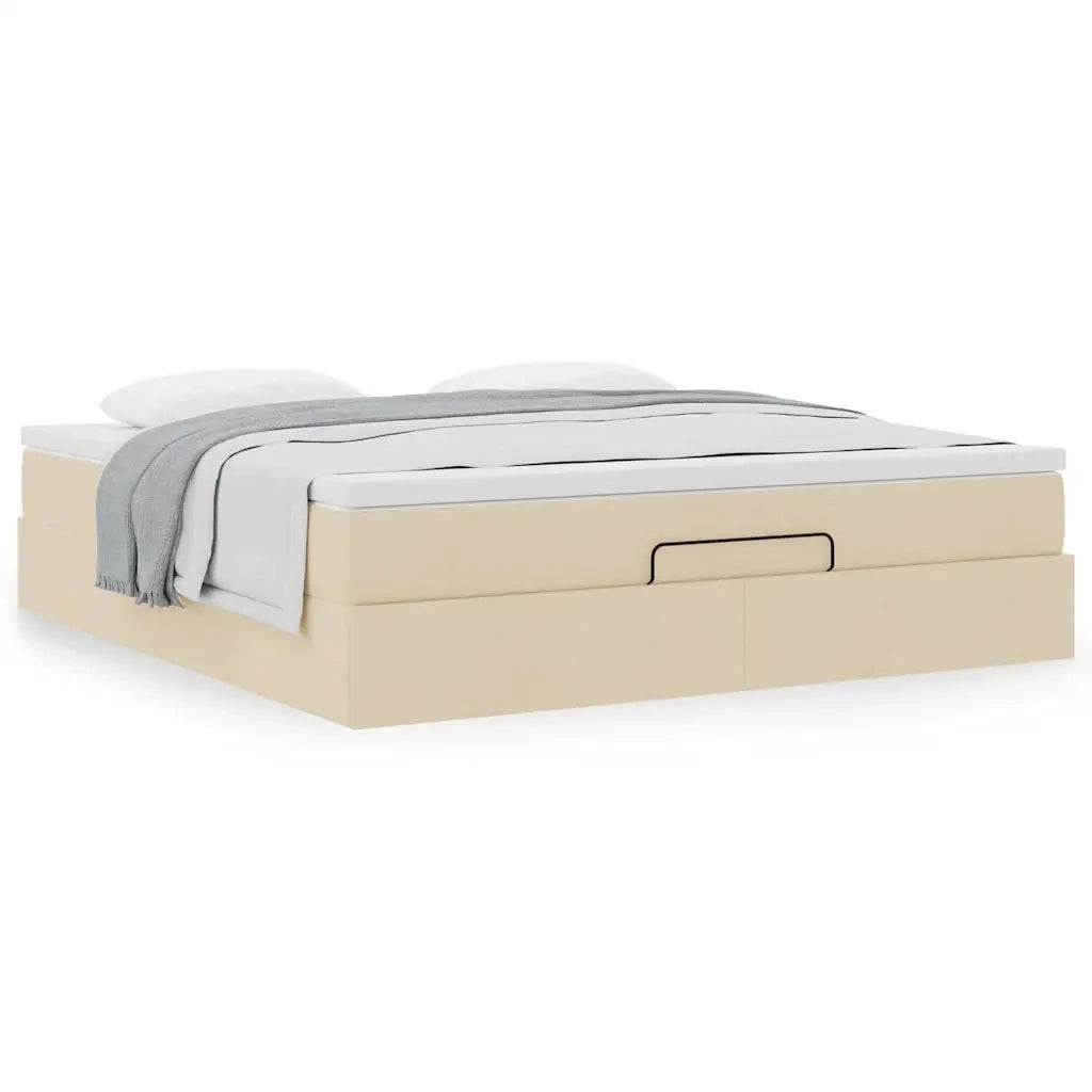 Struttura Letto Pouf con Materasso Crema 180x200 cm in Tessuto 3311132