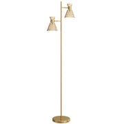 LAMPADA DA TERRA MODERNA CON 2 LUCI E TESTE REGOLABILI, INTERRUTTORE A PEDALE, ORO