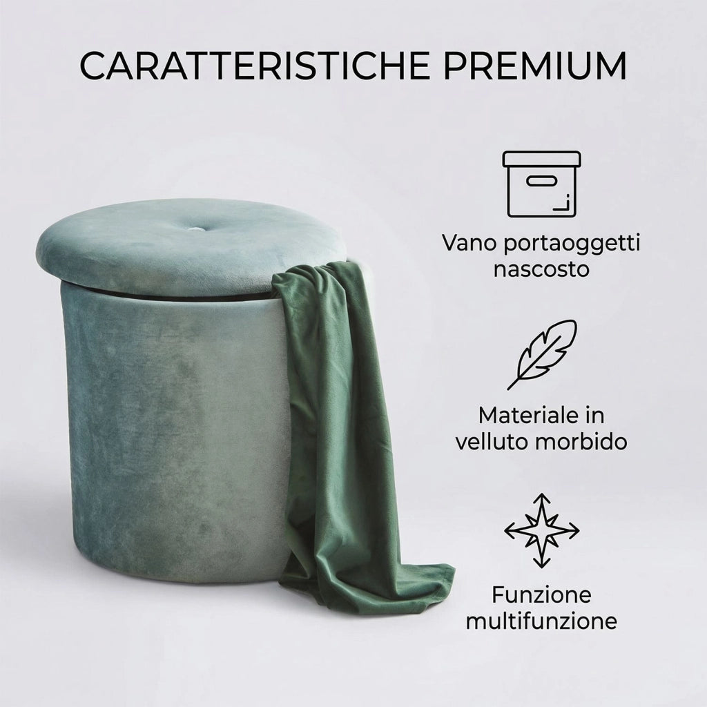 Marvin Pouf Contenitore in Velluto Selina Sgabello Salvaspazio con Vano Portaoggetti Seduta Moderna Elegante per Soggior