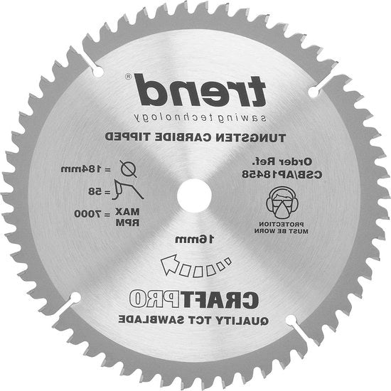 Lama circolare per taglio TCT per lavori di alluminio e plastica - 184 mm di diametro x 58 denti