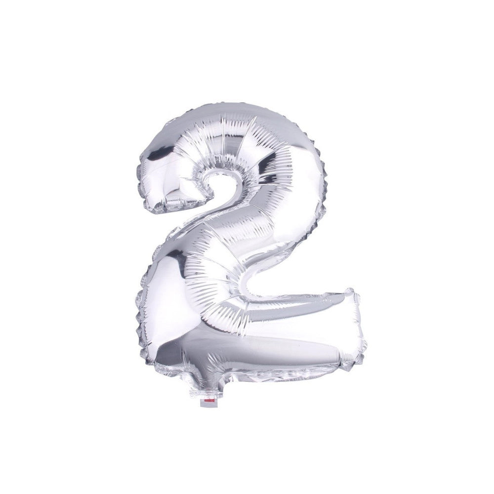 Trade Shop - Palloncino Numero 2 Gonfiabile Elio Argento 35 Cm Compleanno Festa Party Casa -
