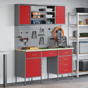 Mobile da lavoro 8 pcs Rosso Legno ingegnerizzato e acciaio 3321467