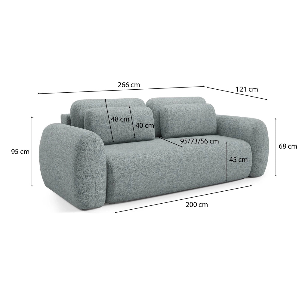 Sessame, Divano Letto 3 Posti Contenitore, 266x121 cm Grigio Cenere