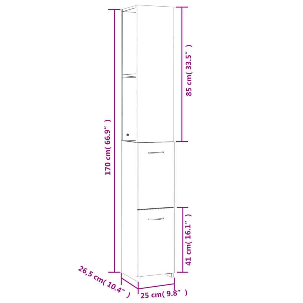 Bathroom Cabinet, Concrete Grey, 25x26.5x170 Cm, Wood-based Material
