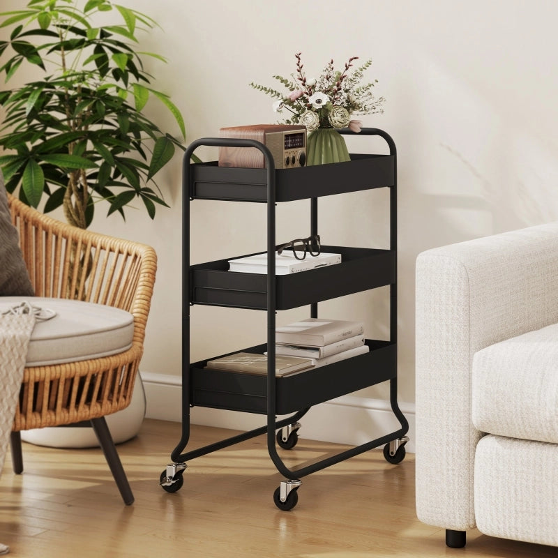CARRELLO DA CUCINA 3 CESTI 64,5x34x87 cm METALLO NERO