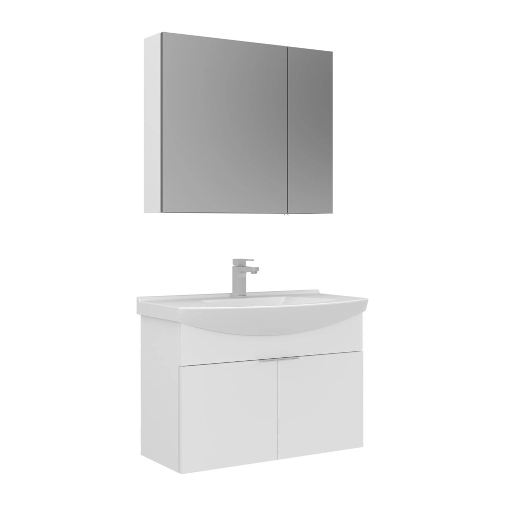 Set mobile lavabo con specchio (2 pezzi) "Purus 80" - 80 x 50 x 58 cm - Bianco