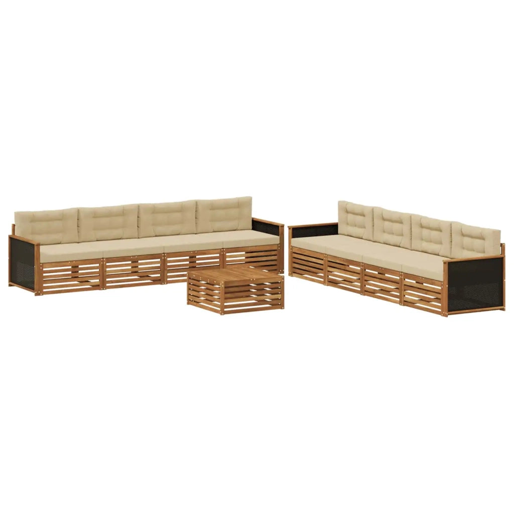 Set di divani da esterno 9 pz Naturale e Beige Poliestere 3383166