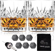 Set di bicchieri per whisky vintage da 2 - 300ml bicchieri di cristallo - liberi da piombo per bourbon, brandy, rum e cocktail - articoli da bar per casa e party - regalo per uomini