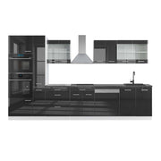 Mobile da cucina R-Line Antracite lucido/Bianco 350 cm con armadio alto, PL Antracite Vicco