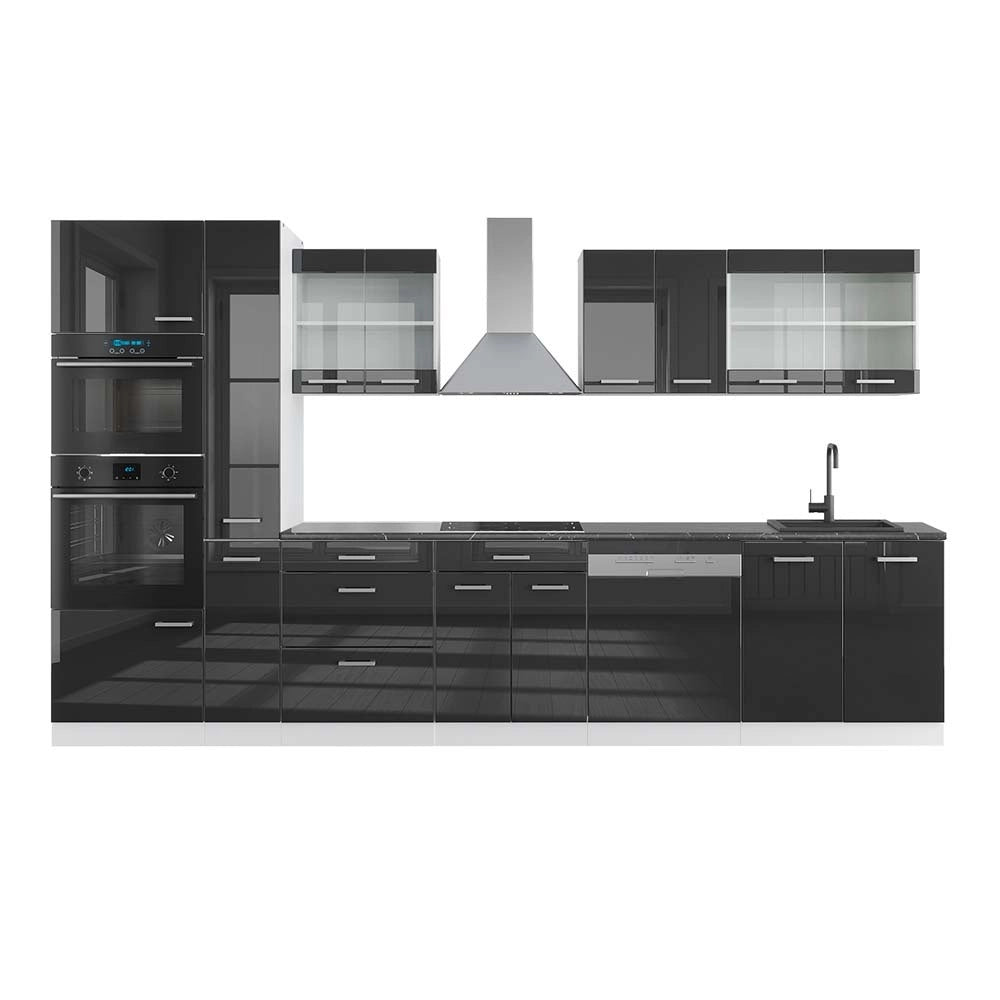 Mobile da cucina R-Line Antracite lucido/Bianco 350 cm con armadio alto, PL Antracite Vicco