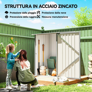 Casetta da Giardino Porta Attrezzi 100x104x160 cm con Porta in Acciaio Galvanizzato Grigio Chiaro