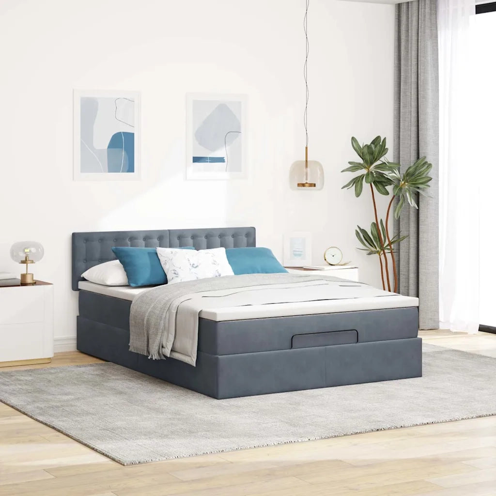 Struttura Letto Pouf con Materasso 140x190 cm Velluto 3312765
