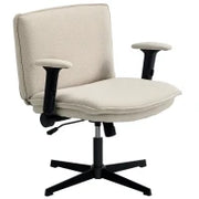 Sedia da Ufficio con Braccioli Ribaltabili, Sedile Largo, senza Ruote, Altezza Regolabile, Girevole, Crema