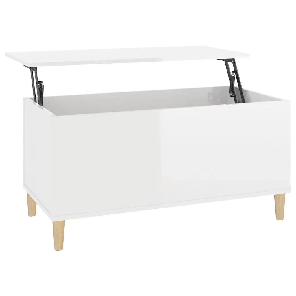 Tavolino Salotto Bianco Lucido 90x44,5x45 cm Legno Multistrato 819582
