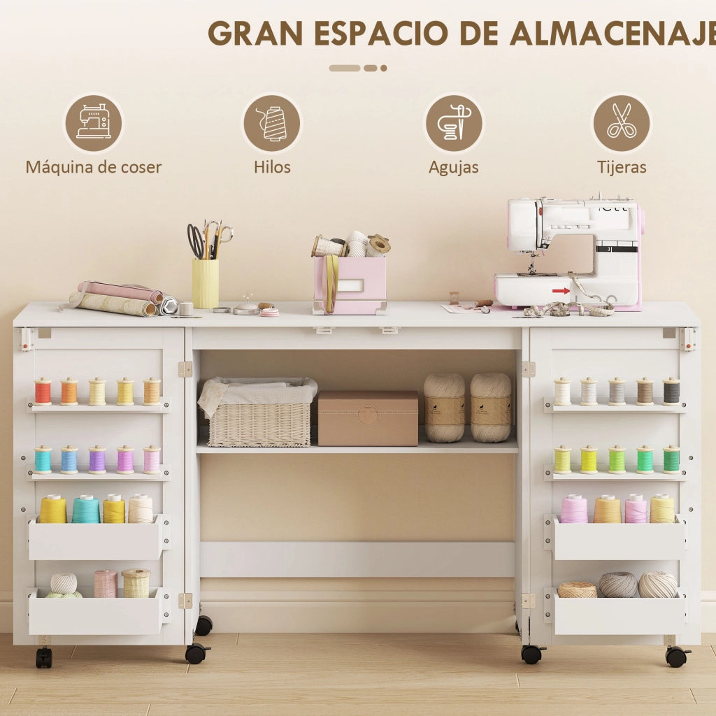 Tavolo da cucito pieghevole ¨C zephmum ¨C bianco 120x60x80 cm