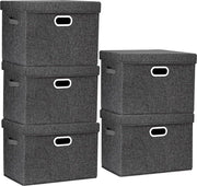 Scatole di archiviazione con coperchio, grandi, scatole di archiviazione con coperchio per armadio, camera da letto dei bambini, scatole di archiviazione per l'organizzazione della casa e dell'ufficio, 5 pezzi, nero