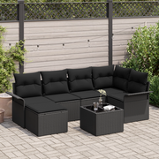 Set divano da giardino a 7 pezzi con cuscini beige in polyrattan