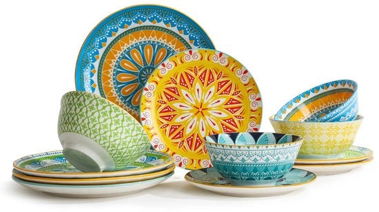 Set di Piatti Decorativi per 4 Persone - 12 pezzi - Colorati - Ceramica