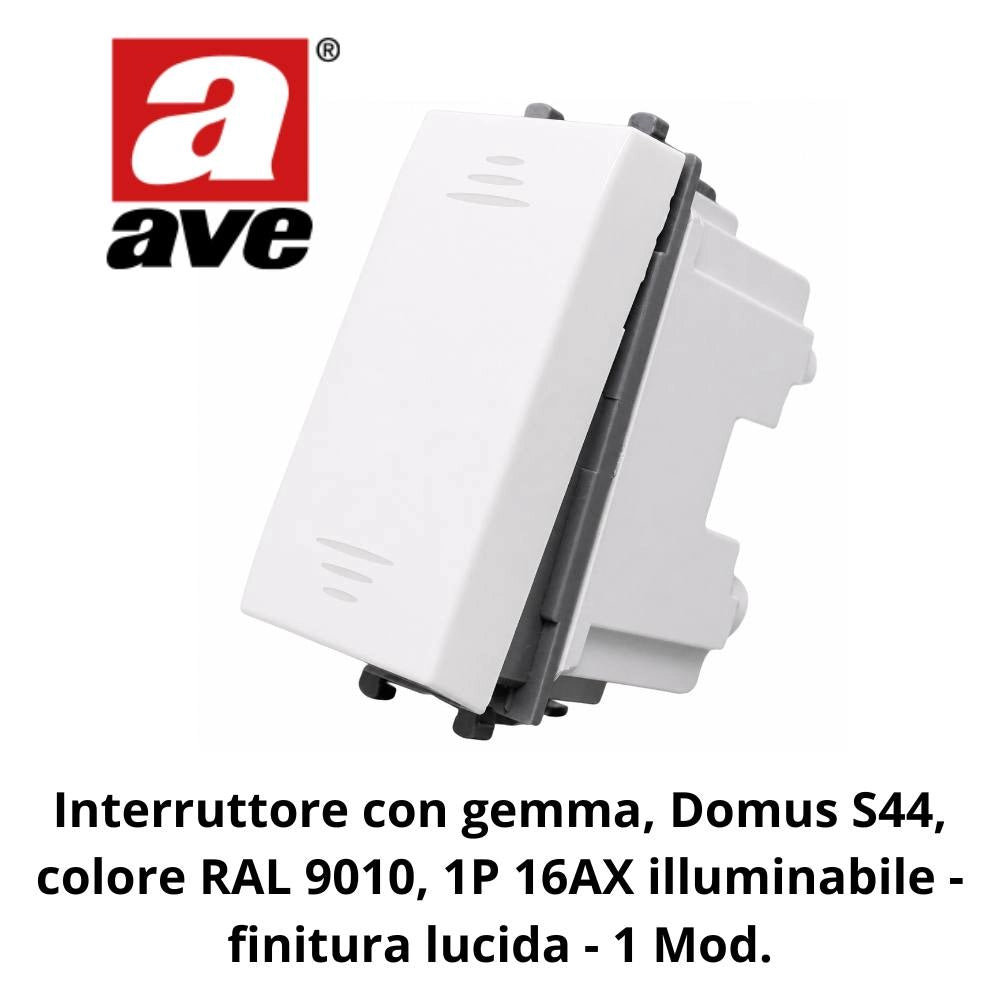 Interruttore unipolare con gemma illuminabile ave domus s44