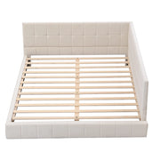 Letto imbottito matrimoniale 140×200 cm con rete; schienale e bracciolo; senza materasso; tessuto; beige