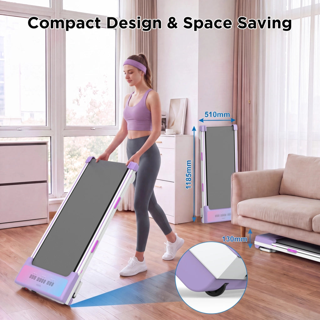 Tapis roulant ULEVR 3,5 HP 1-8 km/h, inclinazione automatica 15%, 12 programmi, Bluetooth, viola