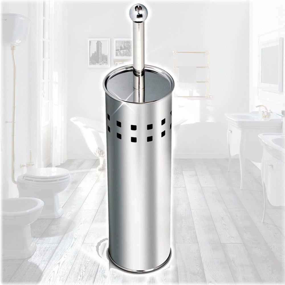 Trade Shop - Scopino Da Bagno Con Setole In Plastica Bianca E Portascopino In Metallo -