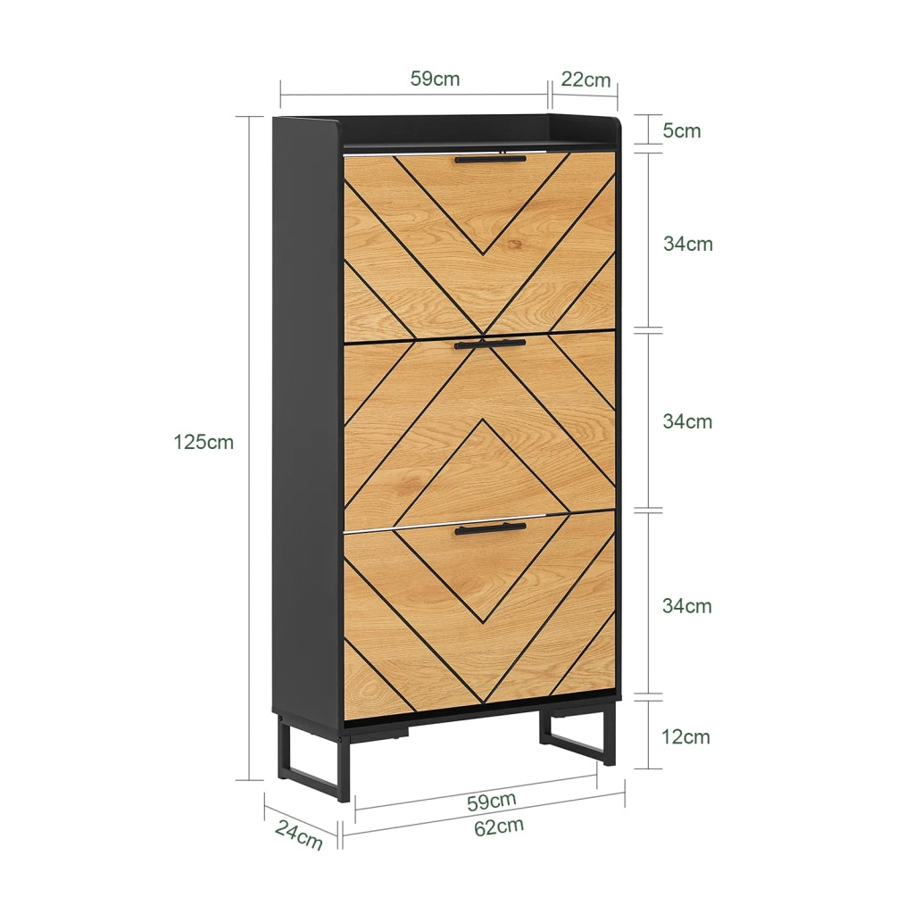 Scarpiera con 3 ribalte Scarpiera con 6 ripiani Portascarpe salvaspazio Nero 62x24x125cm FSR164-SCH