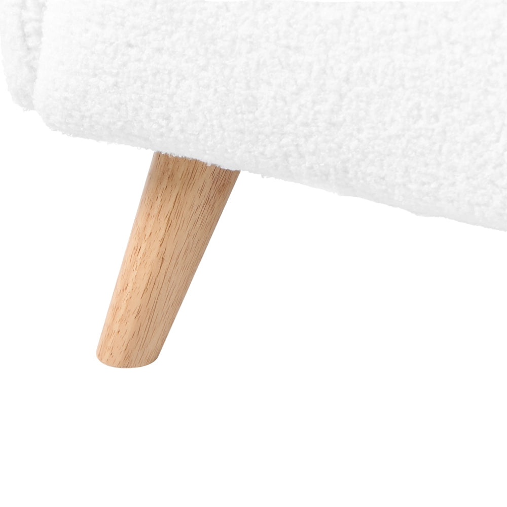 Divano per bambini bianco imbottito in bouclé con braccioli, divano moderno per bambini