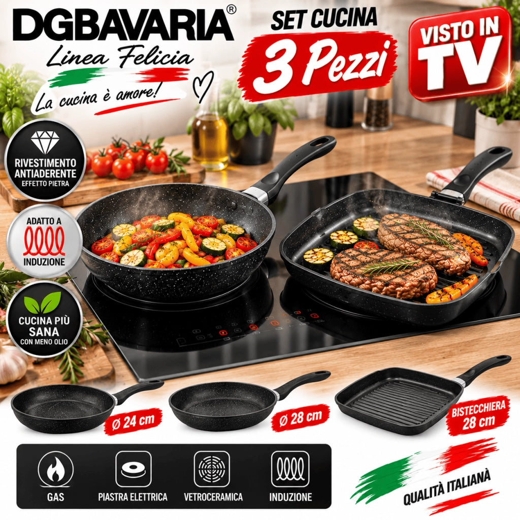 Set Batteria 3 Pz Nera Con 2 Padelle 24/28 E Bistecchieria 28cm