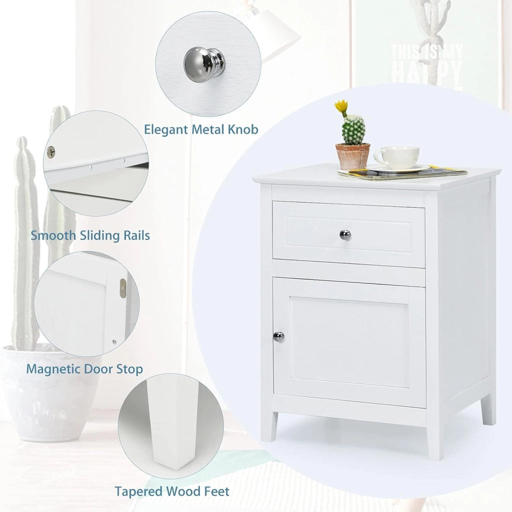 Set di 2 comodini in legno a 3 ripiani, comodino con cassetto e porta, portata di 45 kg, comodino salvaspazio per soggiorno e camera da letto, 5 colori, 48 x 38 x 63,5 cm