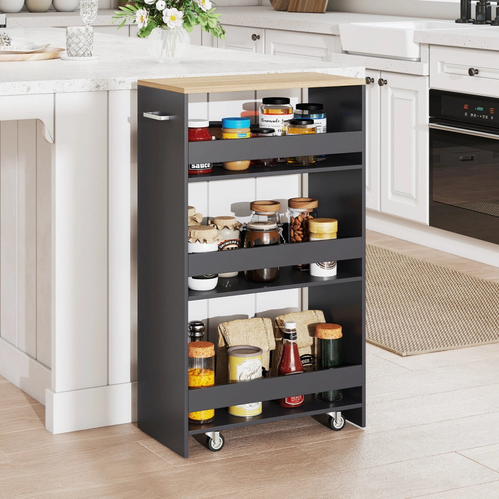 Carrello cucina stazione ricarica maniglia parapetti, Carrello stretto sfilo ruote bloccabili soggiorno cucina lavanderia Grigio