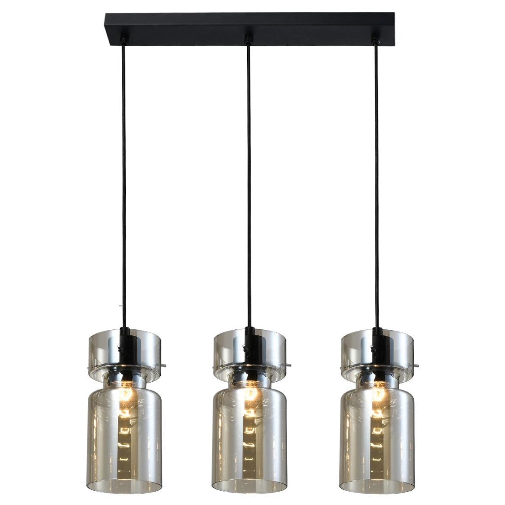 Lampada sospensione nera, vetro fumé 50cm 3xE27 Nivio