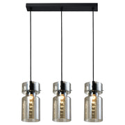 Lampada sospensione nera, vetro fumé 50cm 3xE27 Nivio