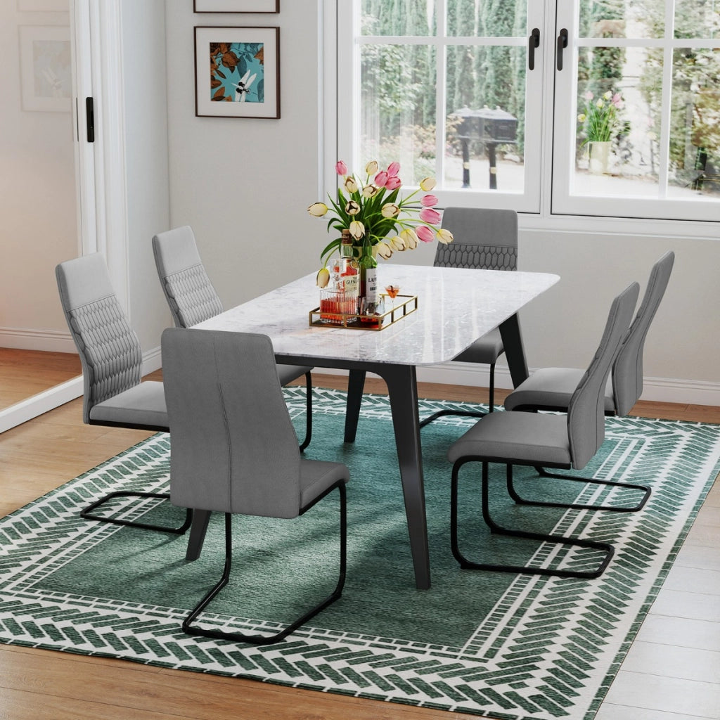 Set di sedie da pranzo da 4 con schienale alto inclinabile e cuscinetti antiscivolo, Sedia decorativa rivestita per interni Grigio