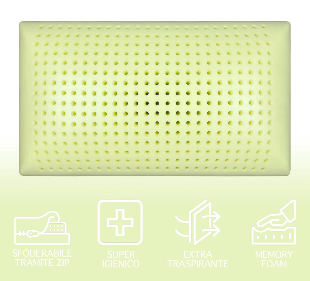 Guanciale Anatomico Aloe Vera Memo Cuscino Letto Saponetta Traspirante Memory Foam Anallergico Prodotto Italiano - Aloe -2 Cuscini