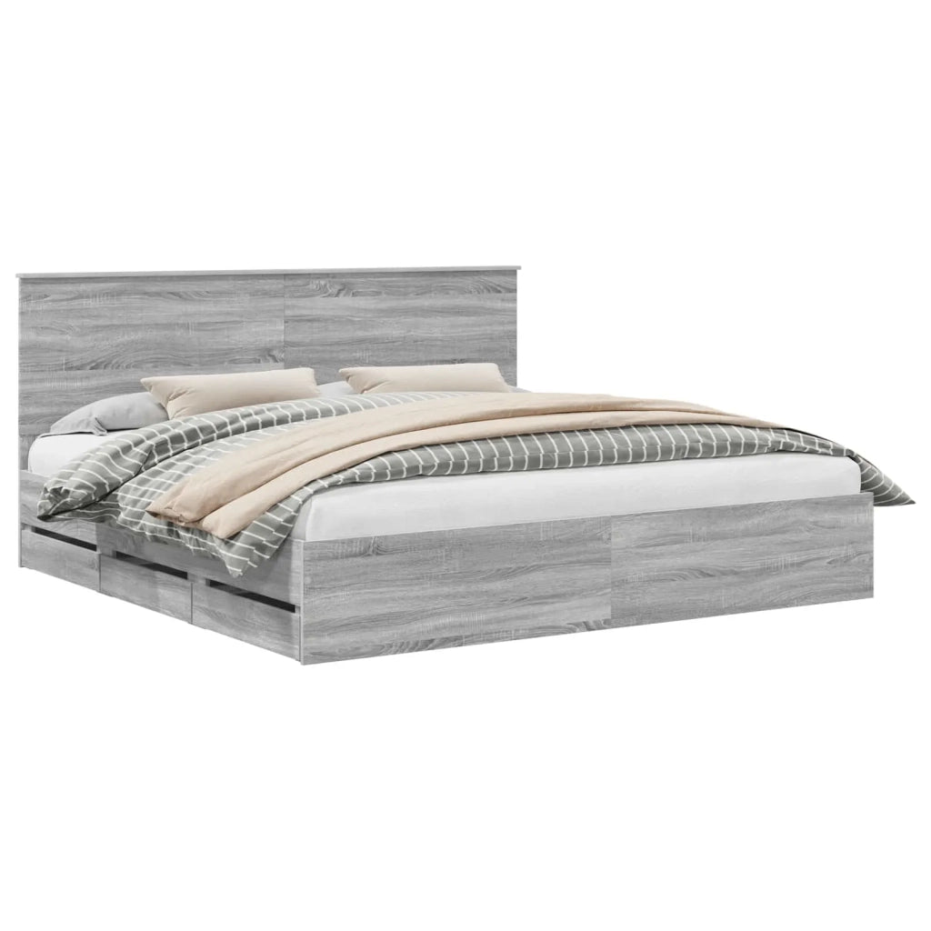Struttura del letto con cassetto-Giroletto con contenitore-Rete del Letto Grigio Sonoma 200 x 200 cm 271429