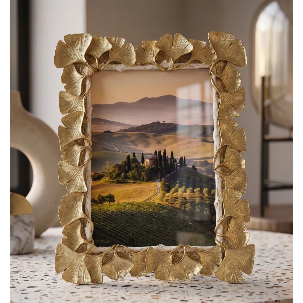 Cornice portafoto con petali in rilievo oro