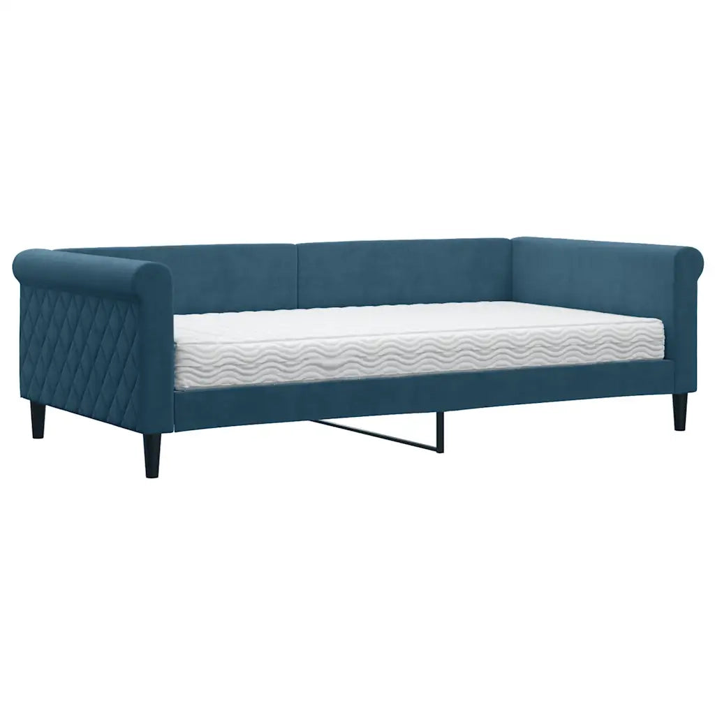 Divano Letto con Materasso Blu 100x200 cm in Velluto